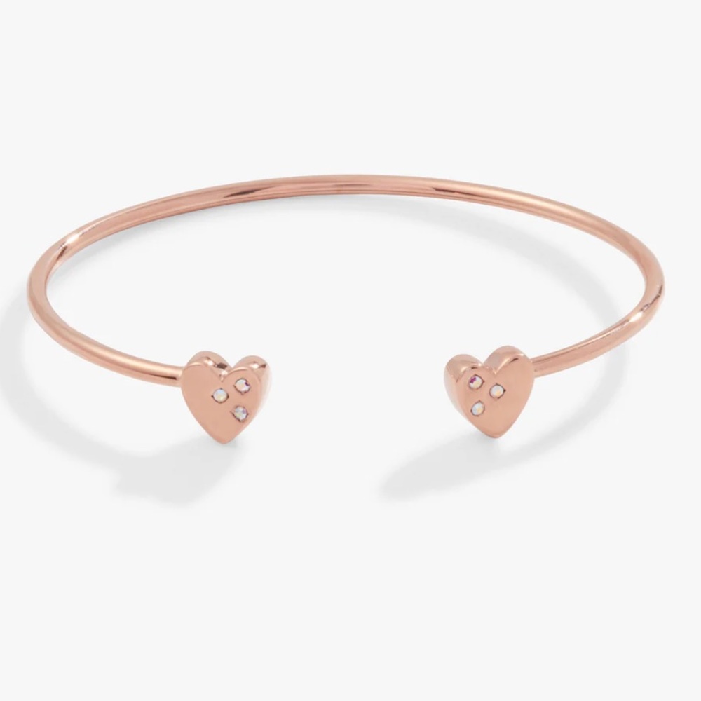 NWT ALEX AND ANI Hearts and Crystal Accents Flex
Cuff in Rose Gold